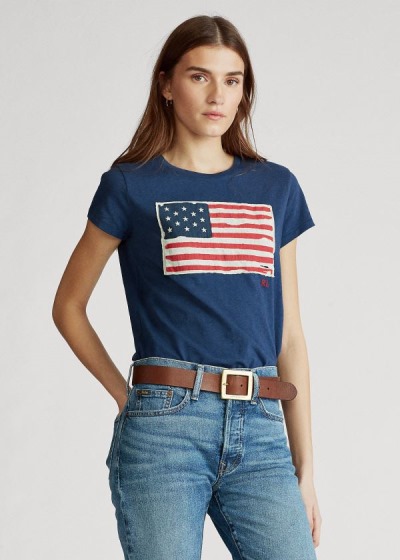 Women's Polo Ralph Lauren Flag Jersey Graphic T Shirts | 851923KWL